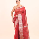 Red Soft Silk with Silver Border full