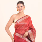 Red Soft Silk with Silver Border close up