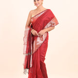 Red Soft Silk with Silver Border side