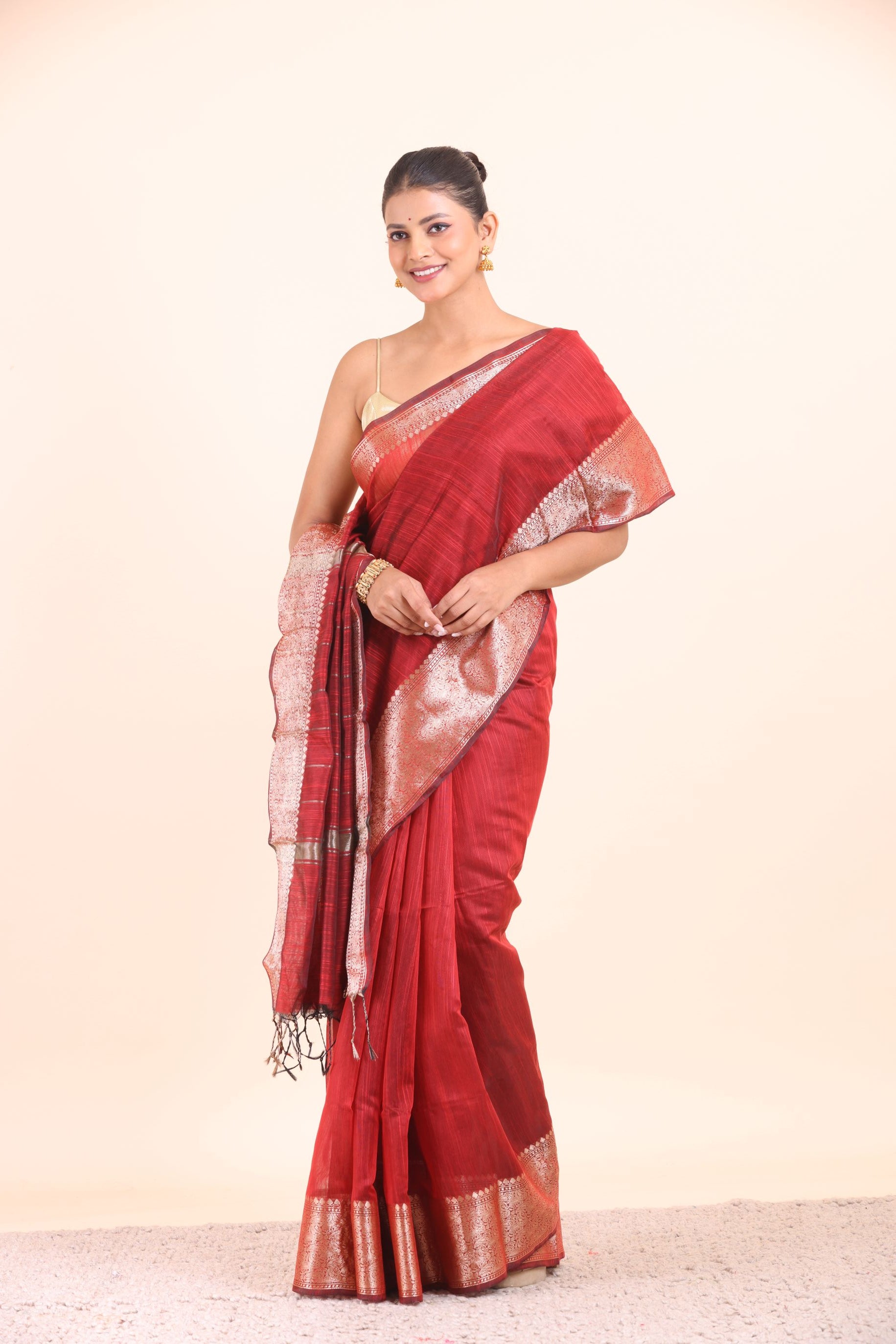Red Soft Silk with Silver Border side