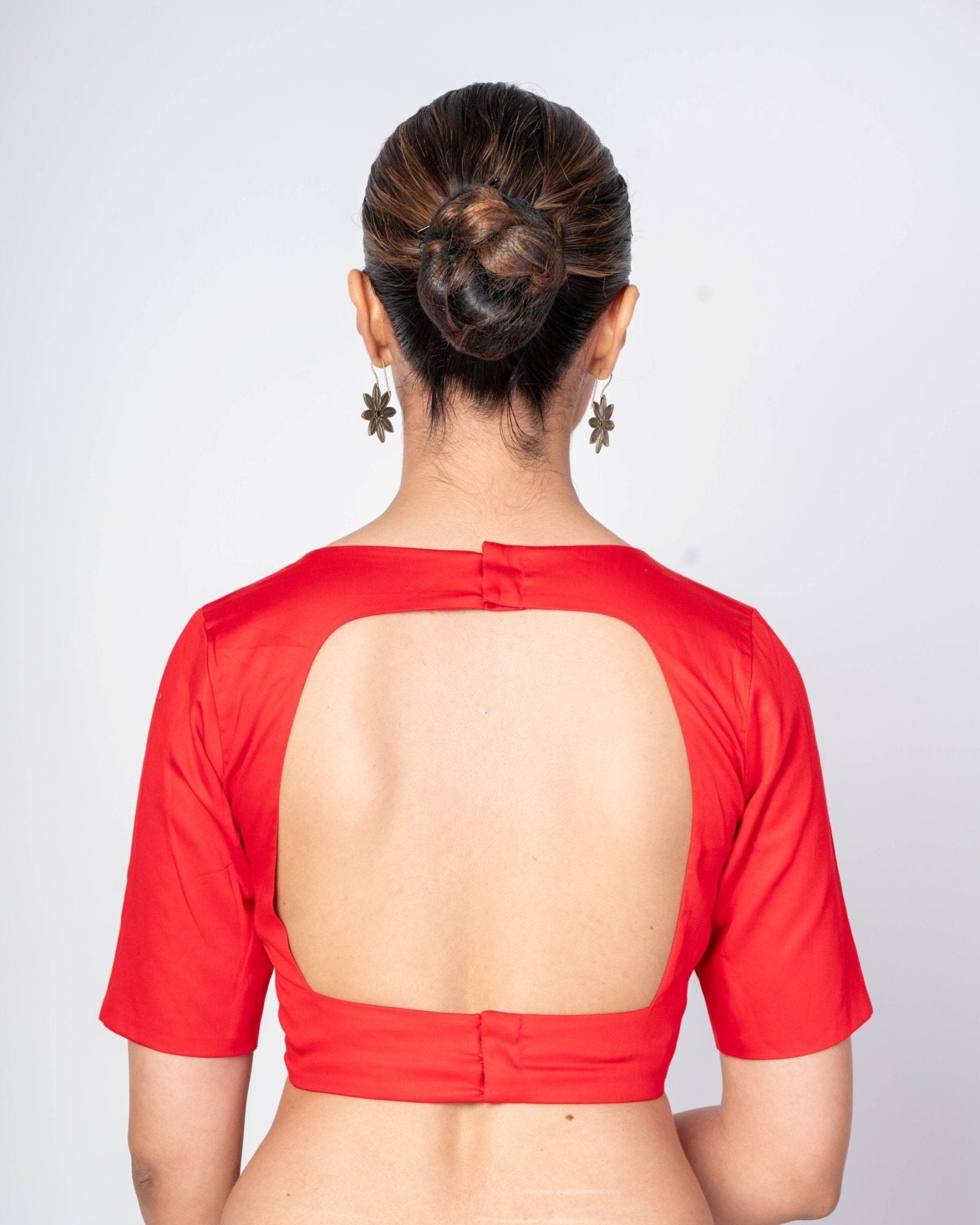 Red Sweetheart Neck Cotton Silk Blouse With Back Square Closure - Anvi Couture