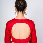Premium Red U-neck Full Sleeve Blouse in cotton silk
