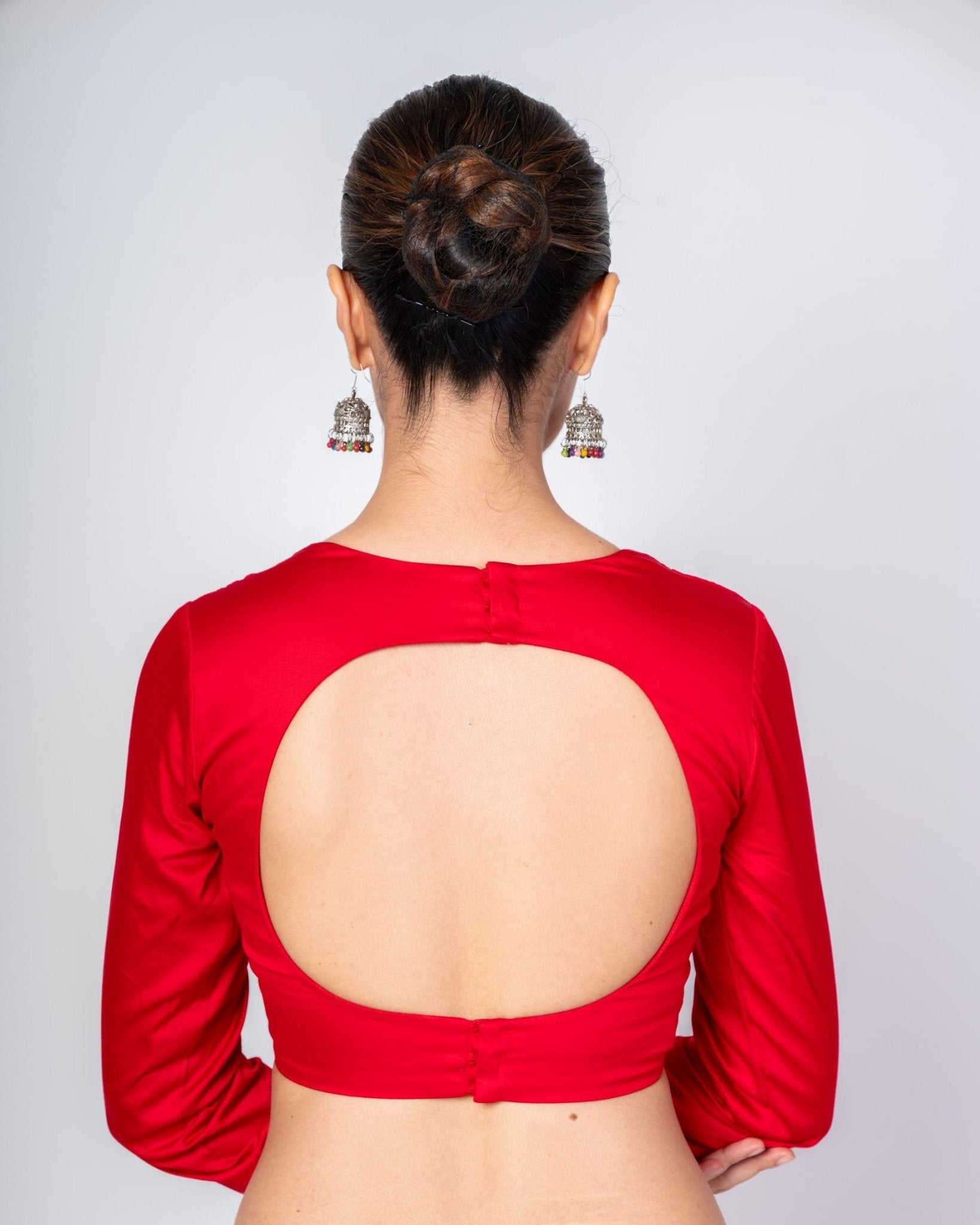 Premium Red U-neck Full Sleeve Blouse in cotton silk