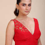 Red V Neck Designer Embroidered Blouse full