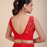 Red V Neck Designer Embroidered Blouse back