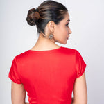 Red V Neck Front Closer Short Sleeve Blouse - Anvi Couture