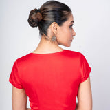 Red V Neck Front Closer Short Sleeve Blouse - Anvi Couture