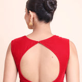 Red Velvet Queen Anne Neckline Sleeveless Blouse back
