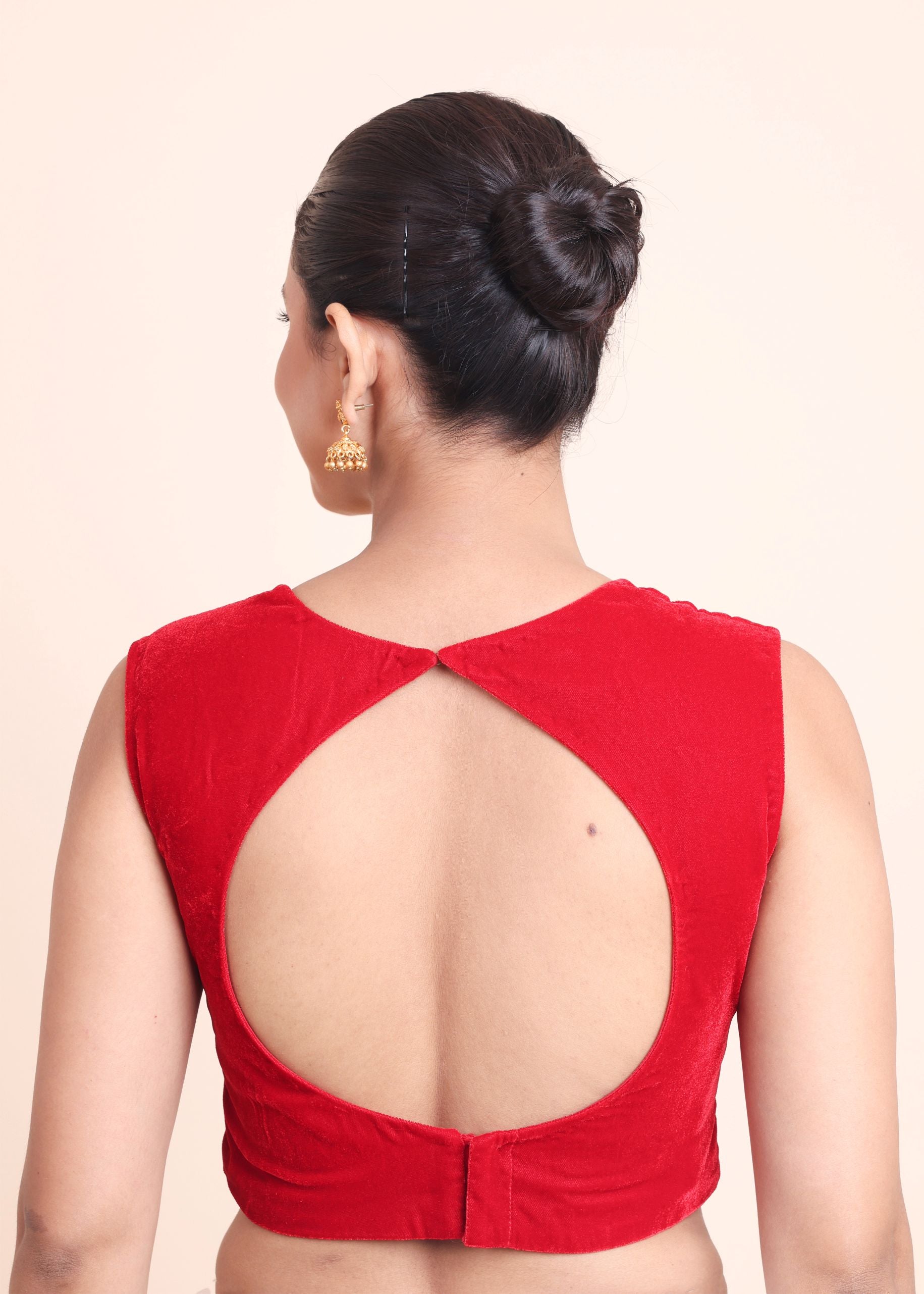 Red Velvet Queen Anne Neckline Sleeveless Blouse back