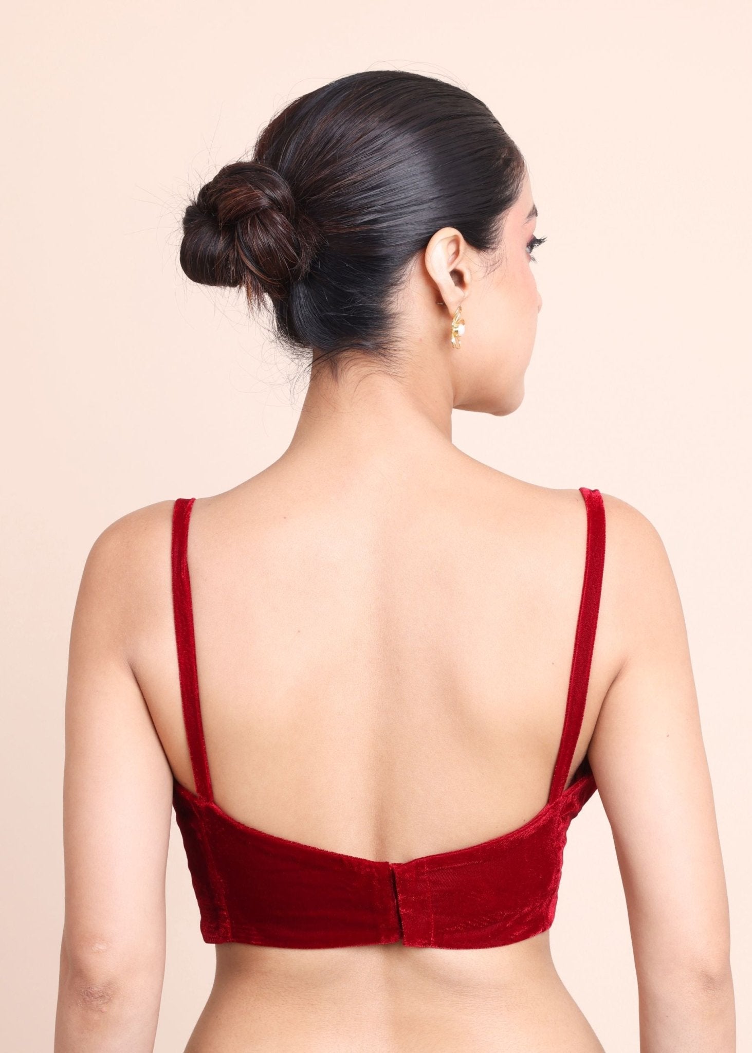 Red Velvet Spaghetti Strap Blouse with Sweetheart Neckline - Anvi Couture