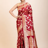 Red Wedding Banarasi Saree with Golden Jaal Work - Anvi Couture
