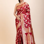 Red Wedding Banarasi Saree with Golden Jaal Work - Anvi Couture
