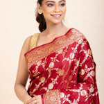 Red Wedding Banarasi Saree with Golden Jaal Work - Anvi Couture