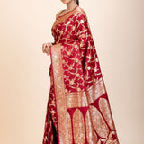 Red Wedding Banarasi Saree with Golden Jaal Work - Anvi Couture