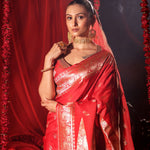 Red Wedding Banarasi Silk Saree Front 
