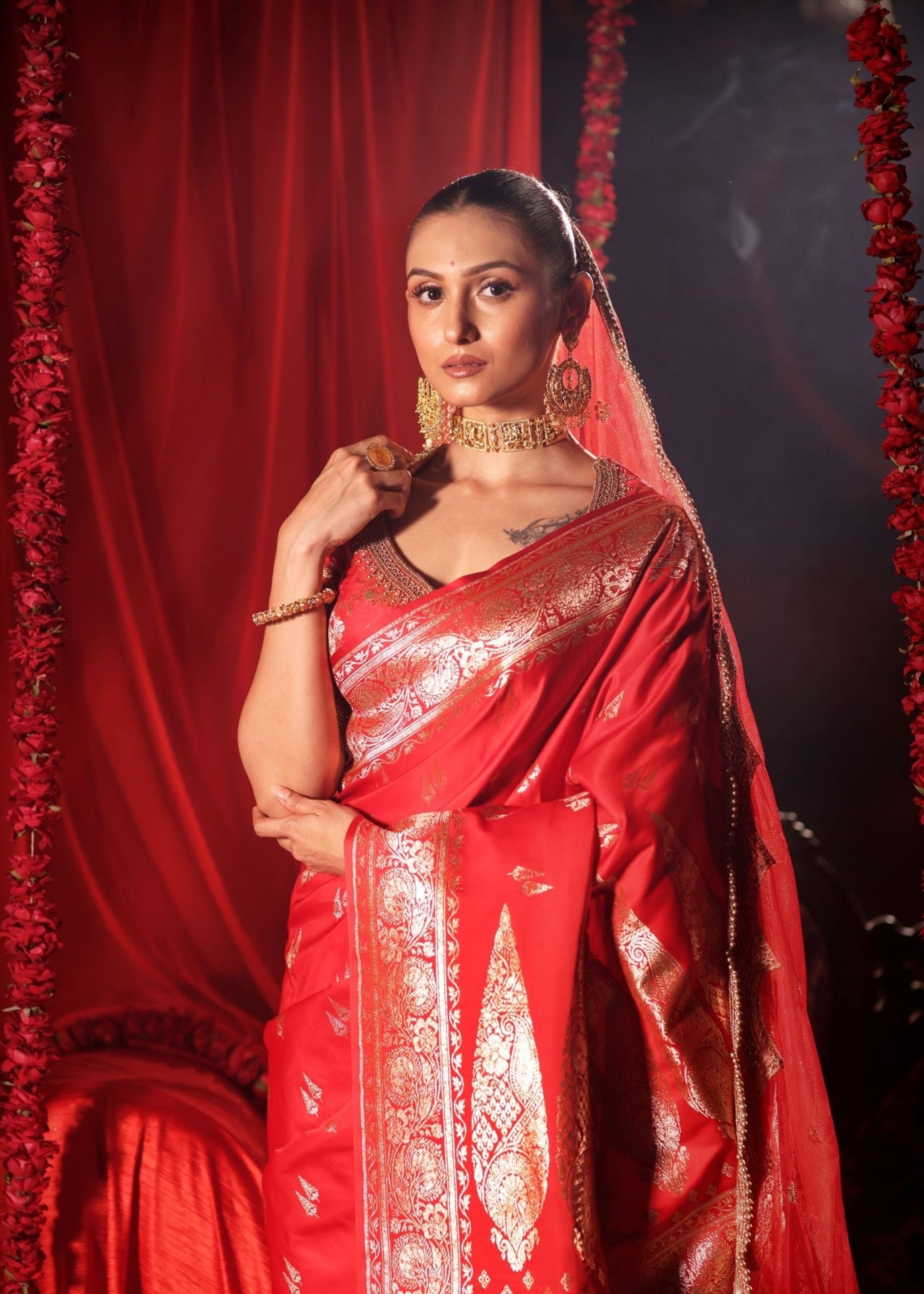 Red Wedding Banarasi Silk Saree - Anvi Couture