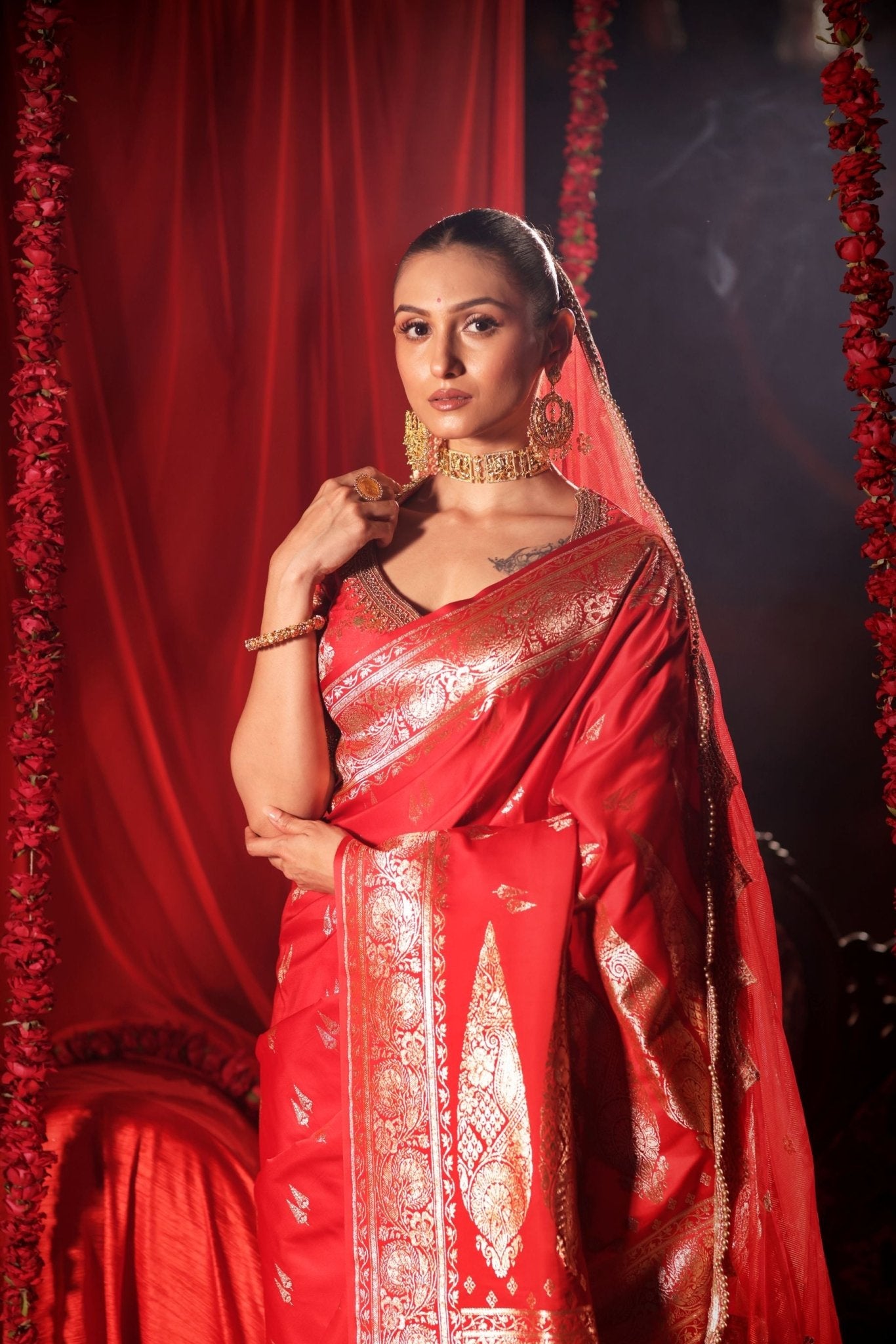 Red Wedding Banarasi Silk Saree - Anvi Couture