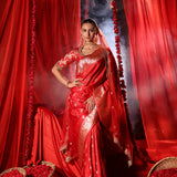 Red Wedding Banarasi Silk Saree Full
