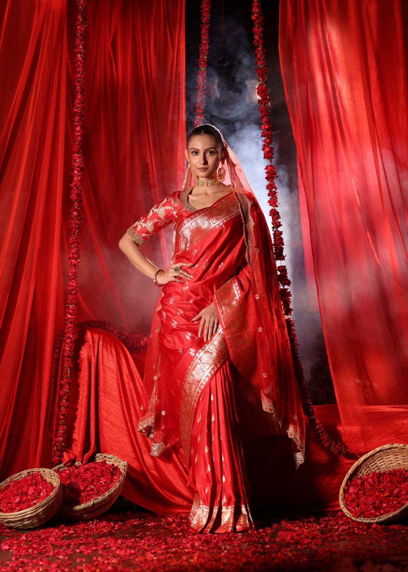 Red Wedding Banarasi Silk Saree - Anvi Couture