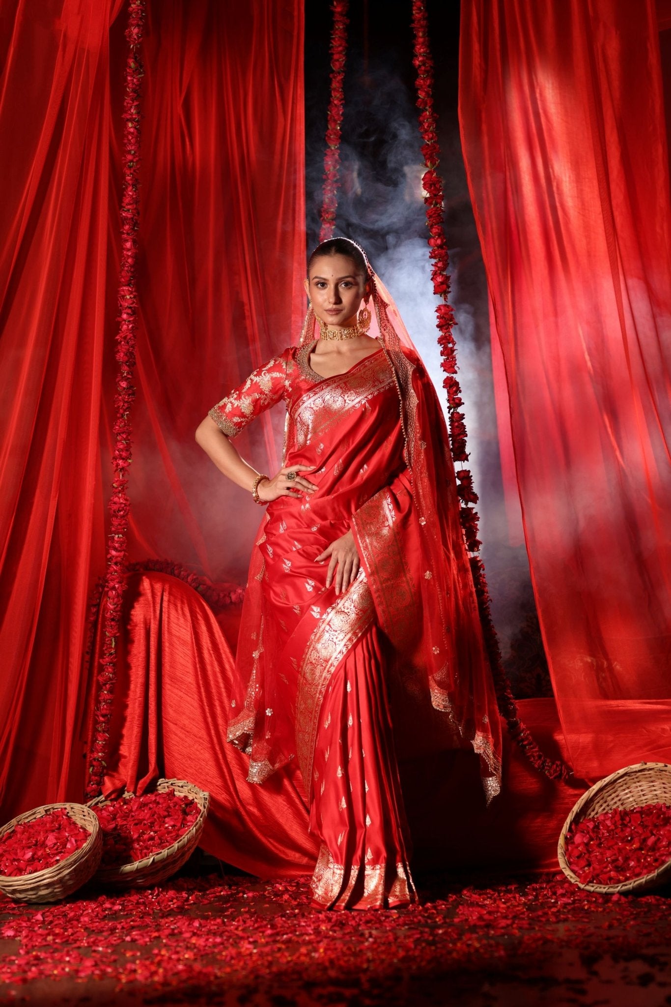 Red Wedding Banarasi Silk Saree - Anvi Couture