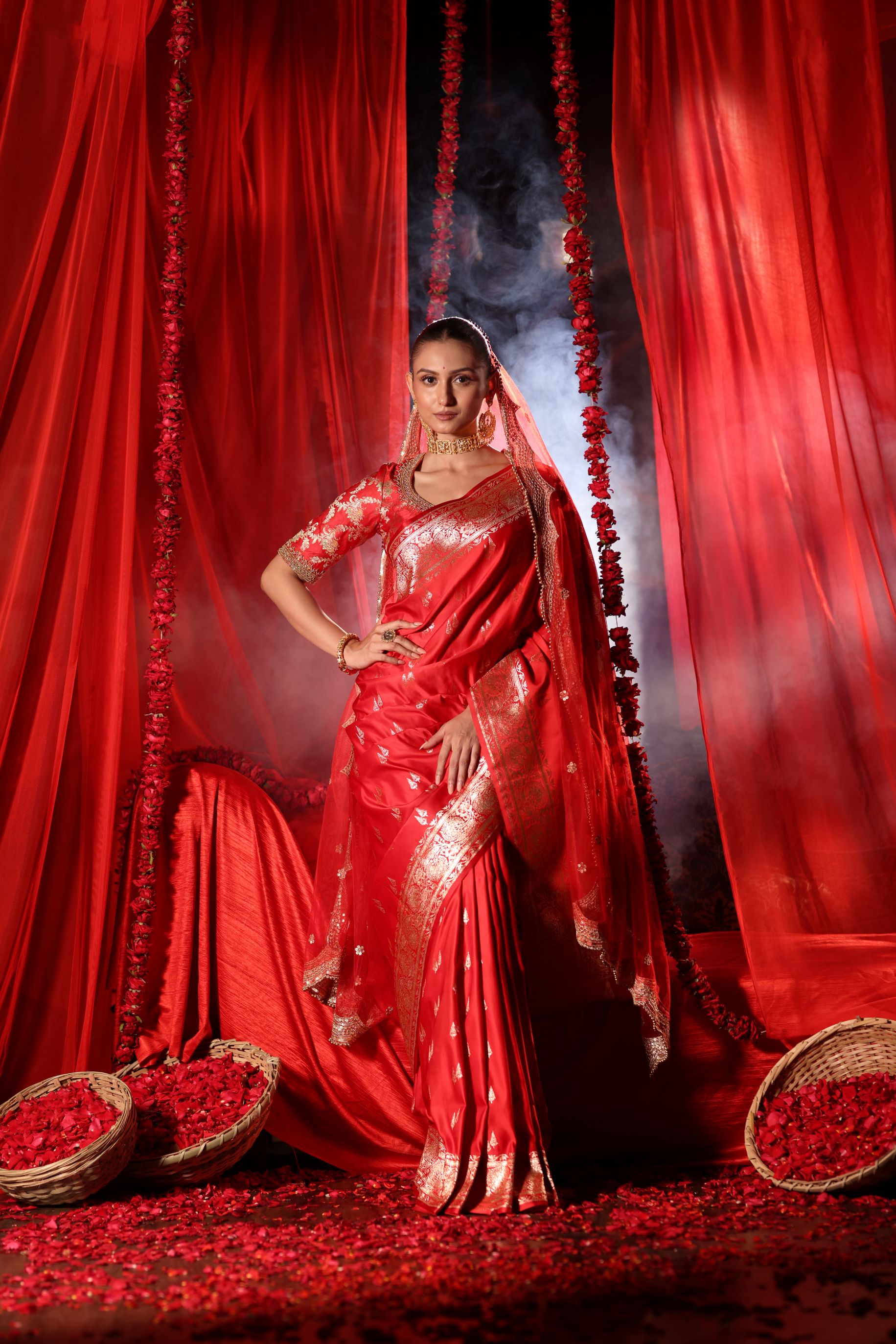 Red Wedding Banarasi Silk Saree Full
