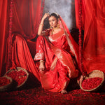 Red Wedding Banarasi Silk Saree Close Up 
