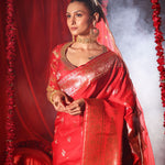 Red Wedding Banarasi Silk Saree Back
