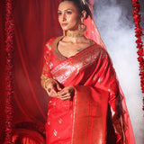 Red Wedding Banarasi Silk Saree Back
