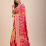 Red & Yellow Khaddi Georgette Bandhani Banarasi Saree - Anvi Couture