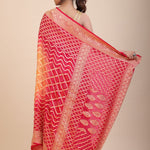 Red & Yellow Khaddi Georgette Bandhani Banarasi Saree - Anvi Couture