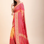 Red & Yellow Khaddi Georgette Bandhani Banarasi Saree - Anvi Couture