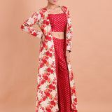 Red and Gold Co-Ord Set with Floral Embroidered Jacket Side View