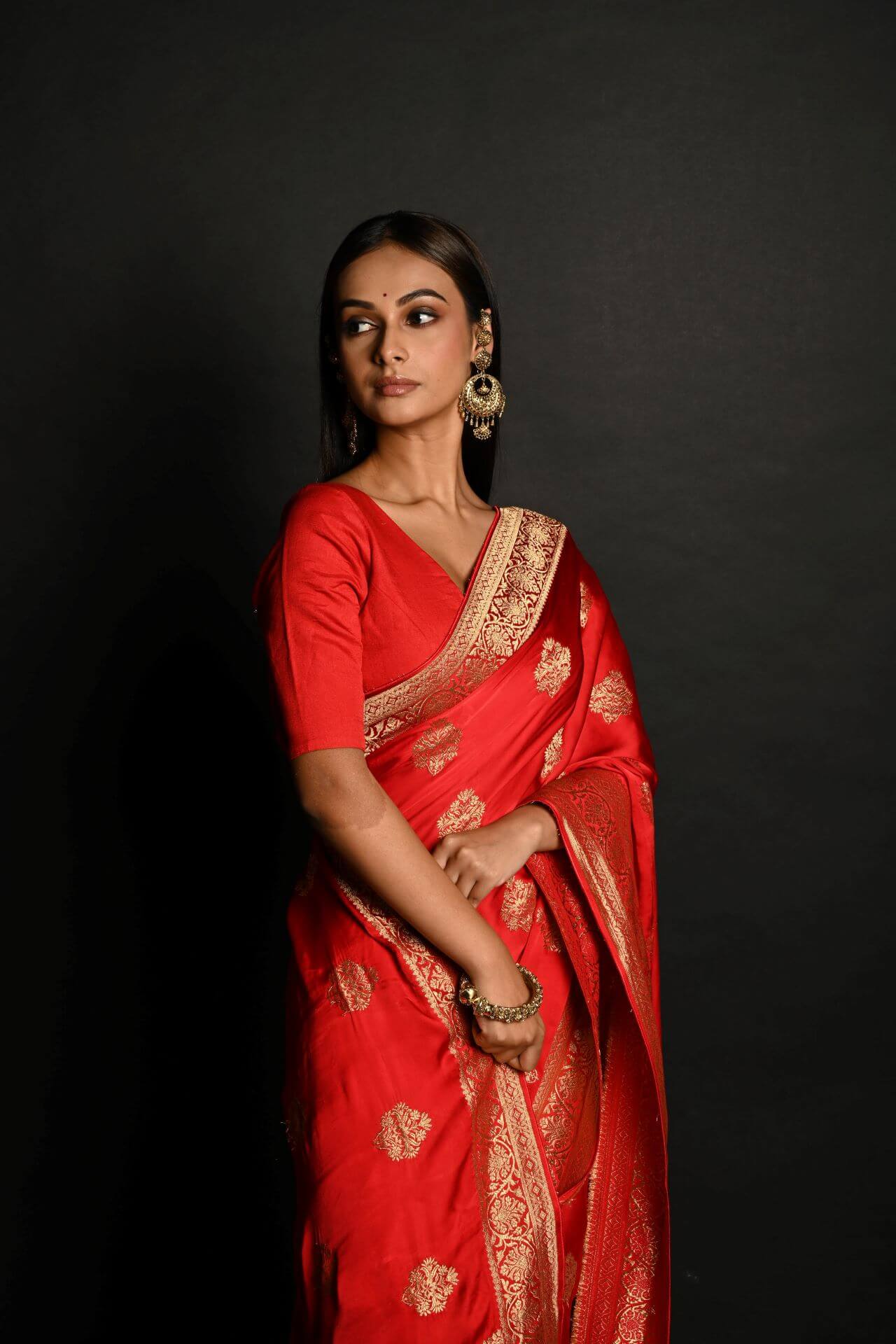 Red and Gold Satin Silk Banarasi Saree