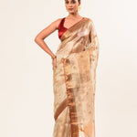 Red and Gold Tissue Silk Saree – Cut Dana Embroidery Work Close-Up – Anvi Couture