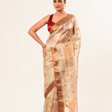 Red and Gold Tissue Silk Saree – Cut Dana Embroidery Work Close-Up – Anvi Couture