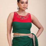 Red and Green Hand Embroidered Designer Blouse Full