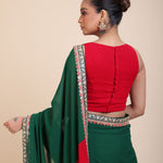 Red and Green Hand Embroidered Designer Blouse Back