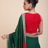 Red and Green Hand Embroidered Designer Blouse Back