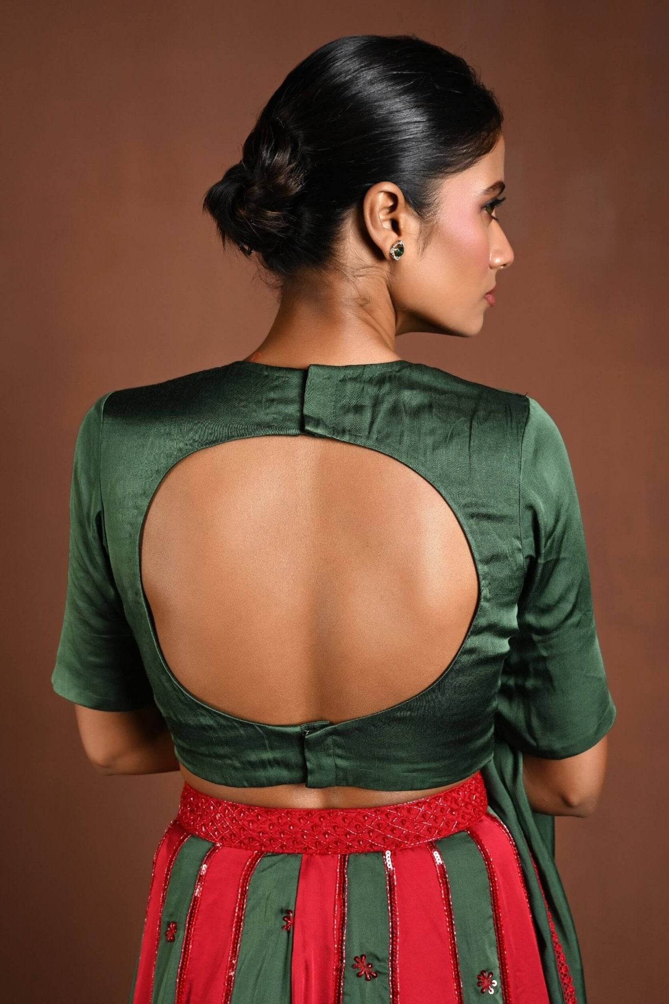 Red and Green Lehenga with Matching Green Choli and Dupatta - Anvi Couture