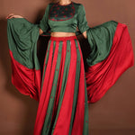 Red and Green Lehenga with Matching Green Choli and Dupatta - Anvi Couture