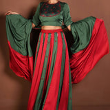 Red and Green Lehenga with Matching Green Choli and Dupatta - Anvi Couture