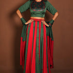 Red and Green Lehenga with Matching Green Choli and Dupatta - Anvi Couture