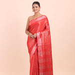 Red and Silver Handloom Tissue Saree Front View