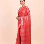 Red and Silver Handloom Tissue Saree Side View