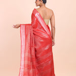 Red and Silver Handloom Tissue Saree Back View