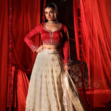 Red and White Bridal Lehenga Set Full
