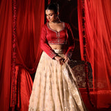 Red and White Bridal Lehenga Set Front
