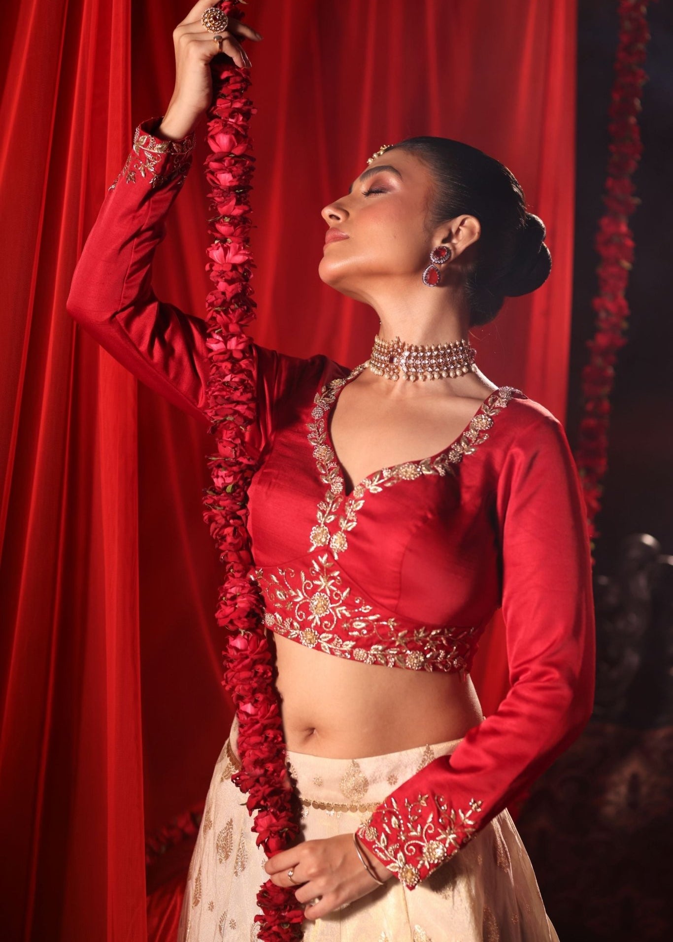 Red and White Bridal Lehenga Set - Anvi Couture