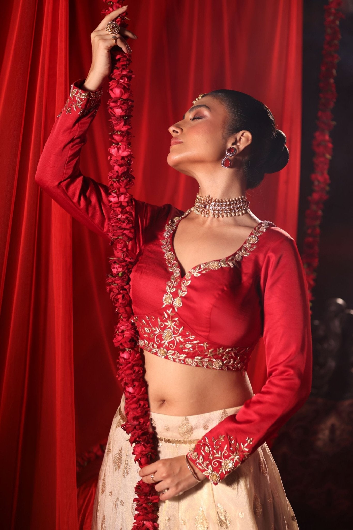 Red and White Bridal Lehenga Set - Anvi Couture