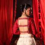 Red and White Bridal Lehenga Set Back
